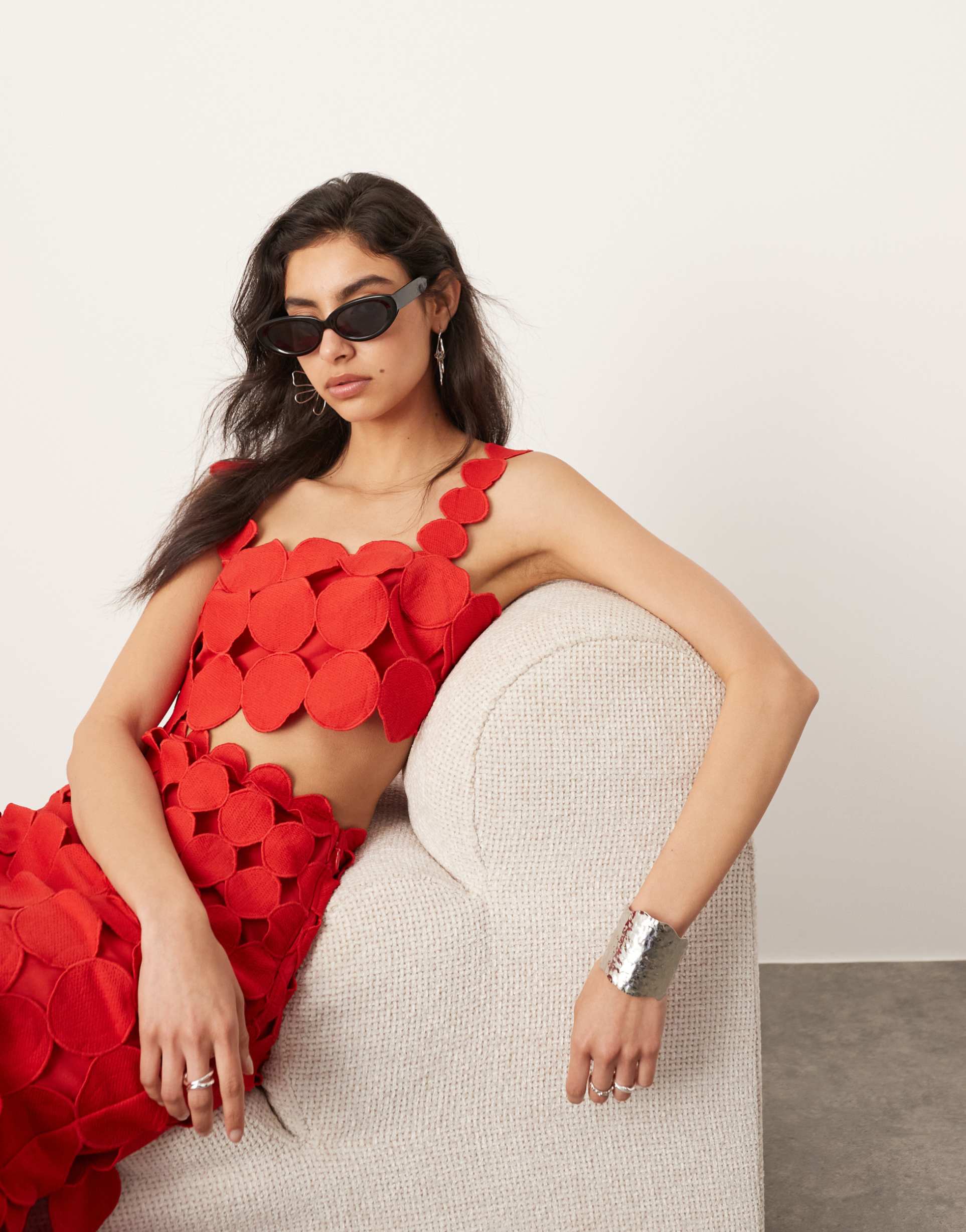 asos edition statement circle detail crop top in red - part of a set