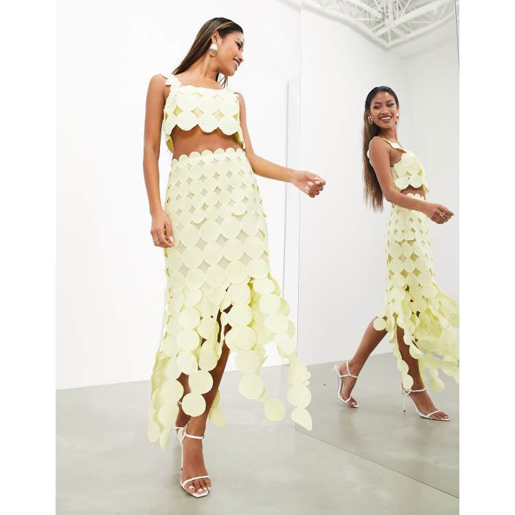 【送料&関税込】Golden  Midi Circle Skirt ASOS EDITION statement circle detail midi skirt in lemon