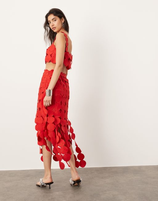 ASOS EDITION statement circle detail midi skirt in red part of a set