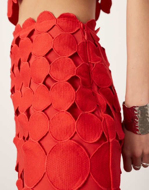 ASOS EDITION statement circle detail midi skirt in red part of a set