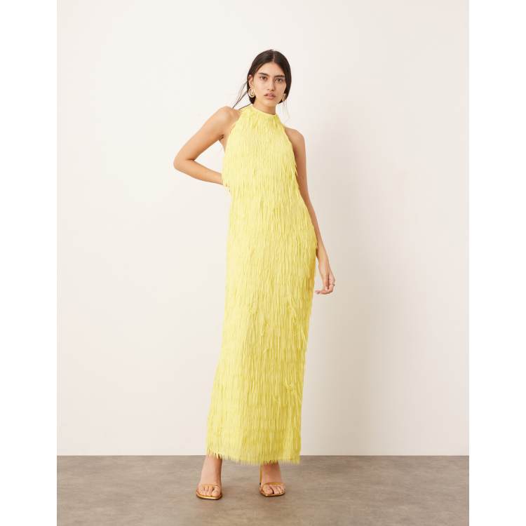 ASOS EDITION statement fringed halter maxi dress in yellow