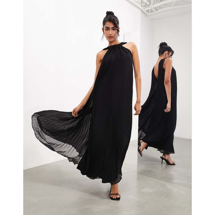 ASOS EDITION mesh halter sleeveless maxi dress with floral embroidery in  black