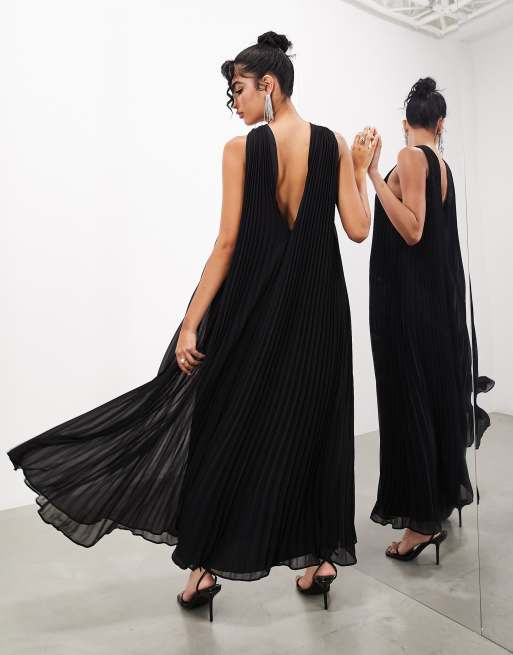 ASOS EDITION statement halter sleeveless pleated maxi dress in black