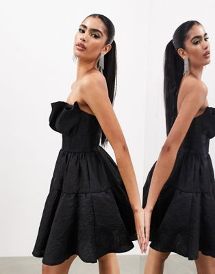 Asos Design Statement Jacquard Full Mini Bandeau Dress In Black