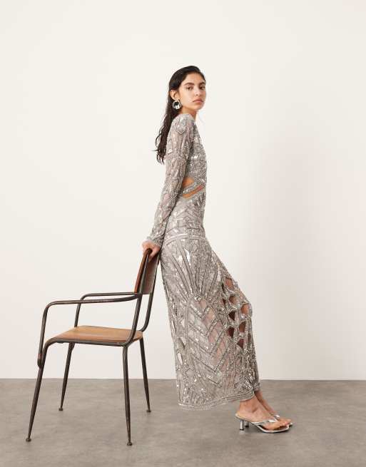 ASOS EDITION geo embellished long sleeve maxi dress with faux