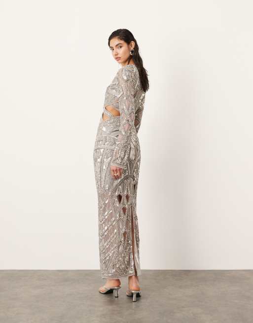 Asos sequin discount long sleeve dress