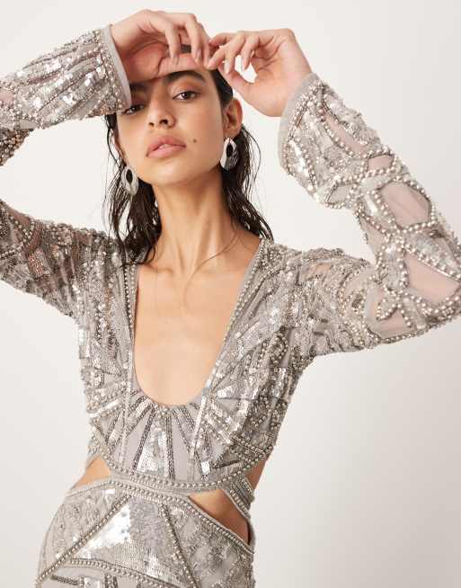 Asos grey store sequin dress