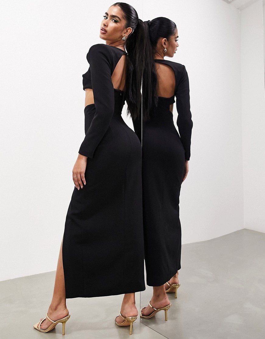 ASOS EDITION statement long sleeve square neck maxi dress in black