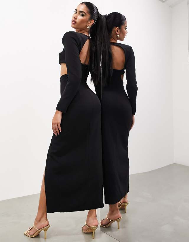 ASOS EDITION - statement long sleeve square neck maxi dress in black