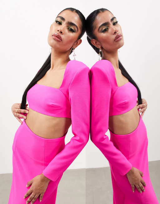 ASOS EDITION statement long sleeve square neck maxi dress in hot pink | ASOS
