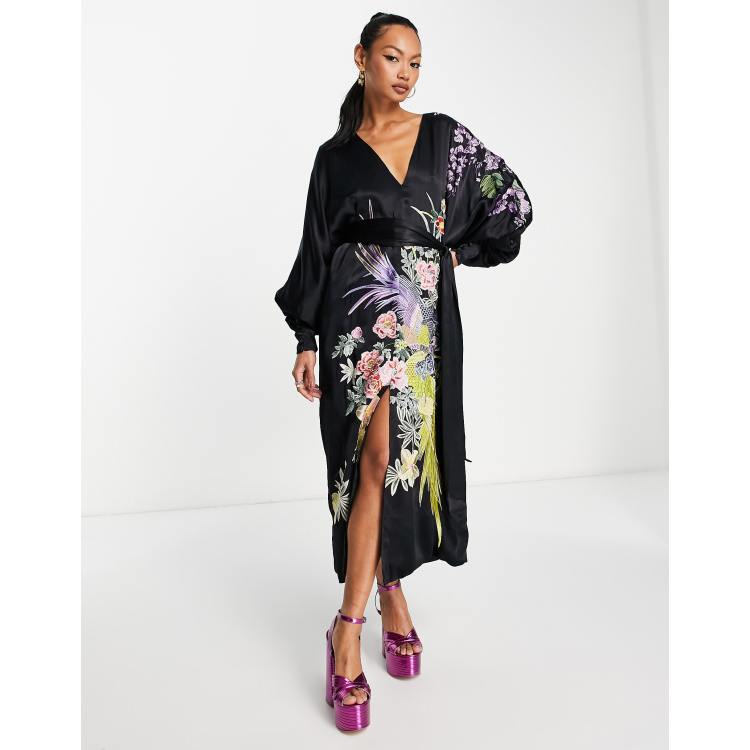 ASOS EDITION Statement midi jurk met V-hals, bloemen- en
