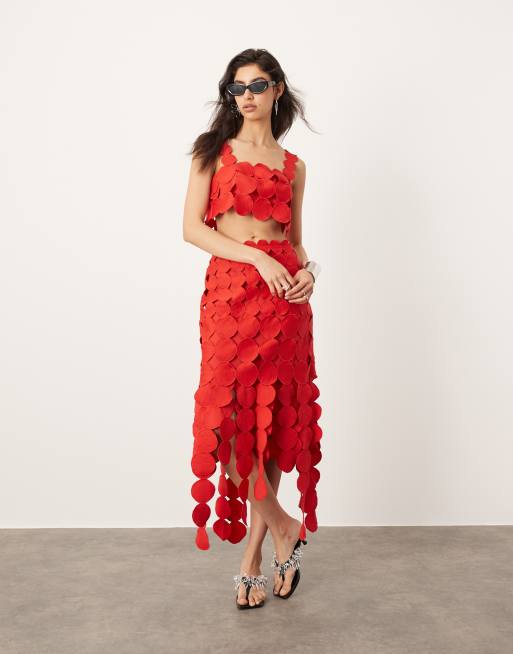 ASOS EDITION - Statement midi rok met cirkeldetail in rood, deel van co-ord set