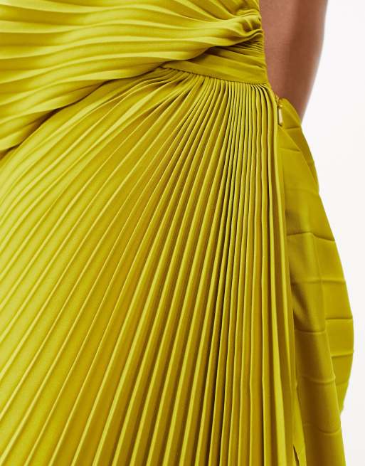 ASOS EDITION statement one sleeve pleated maxi dress in chartreuse | ASOS