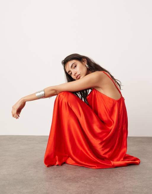 Asos red silk dress clearance