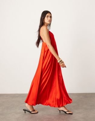 Asos Design Statement Strappy V Neck Maxi Dress In Red