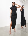 [ASOS EDITION] ASOS EDITION statement textured high neck sleeveless maxi dress in black 18 black