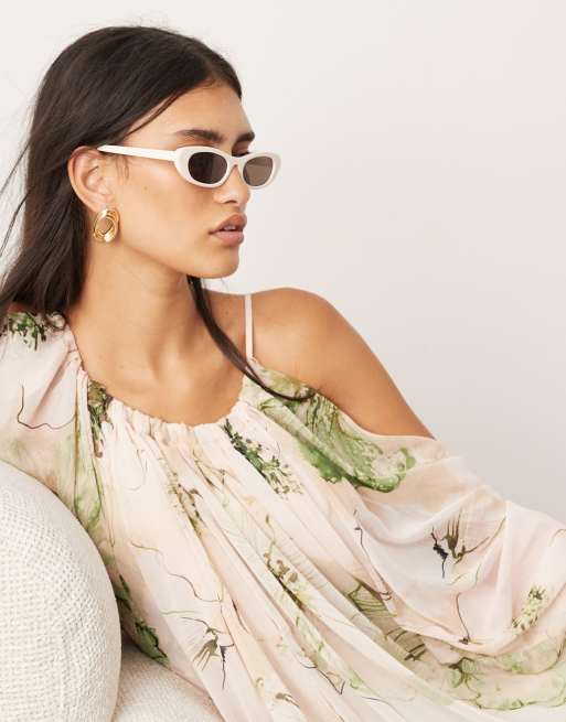 ASOS EDITION – Storblommig maxiklänning i chiffong med draperade axlar och bar rygg, 2 av 4