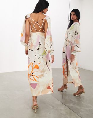 ASOS EDITION strapping detail maxi dress in stone arty floral