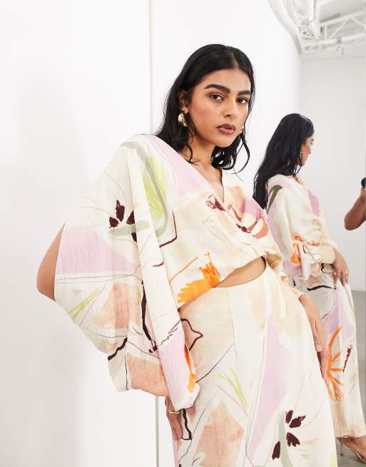 ASOS EDITION strapping detail maxi dress in stone arty floral, 4 of 4