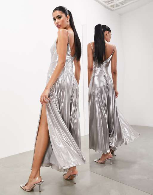 Silver metallic 2025 long dress