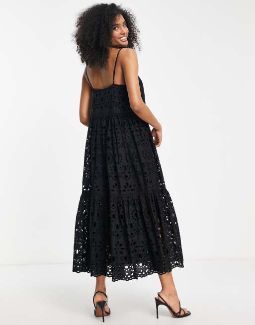 Black tiered cami beach midi dress