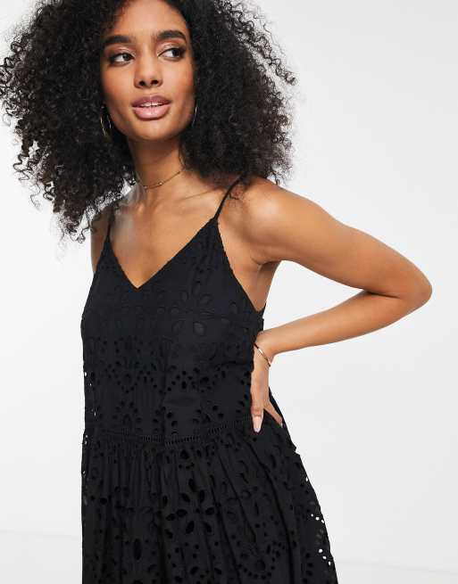 ASOS EDITION strappy cami tiered broderie maxi dress in black