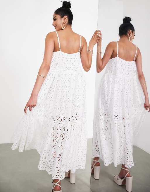 ASOS EDITION strappy cami tiered broderie maxi dress in white