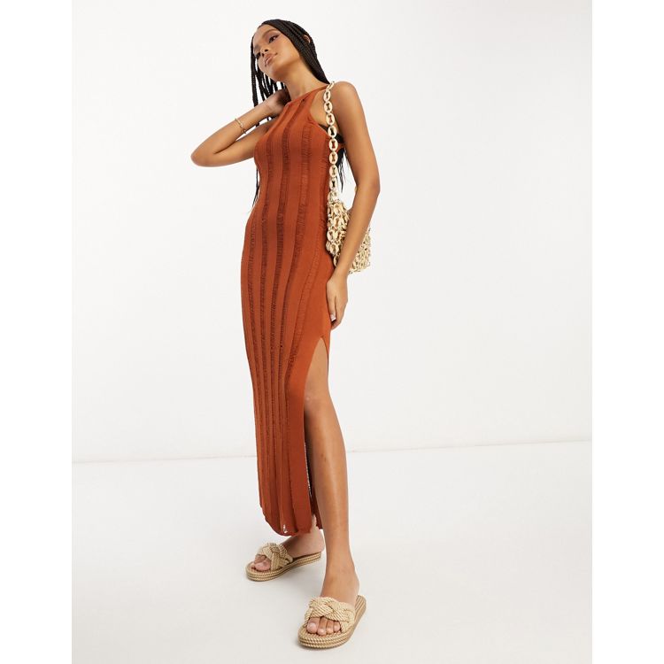 ASOS EDITION strappy semi-sheer knit maxi dress in rust