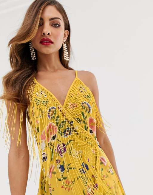 Asos edition embroidered midi fringe outlet dress