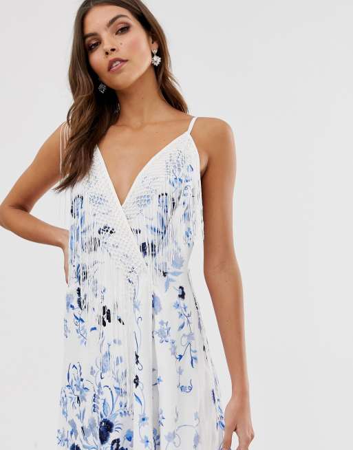 Asos edition embroidered midi fringe outlet dress