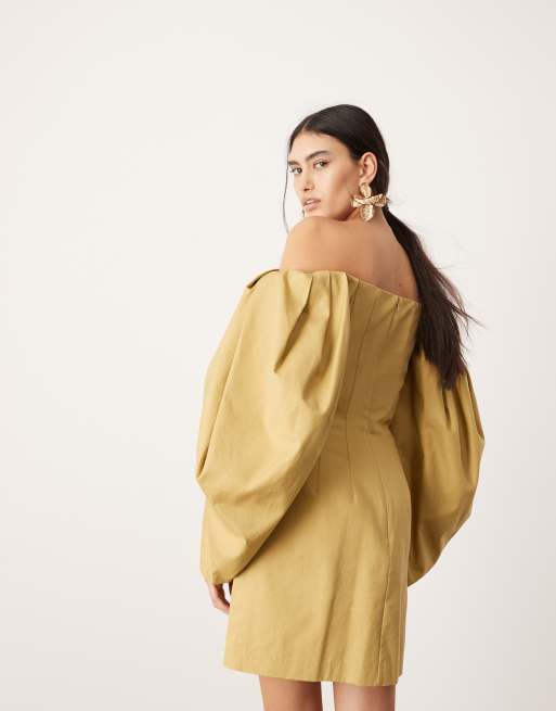 ASOS EDITION structured off the shoulder mini dress in honey