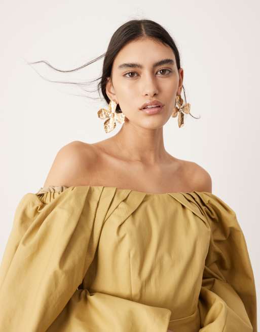 ASOS EDITION structured off the shoulder mini dress in honey