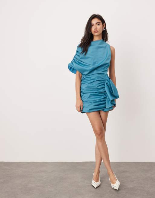 ASOS EDITION – Strukturiertes Minikleid in Blaugrün mit Raffung