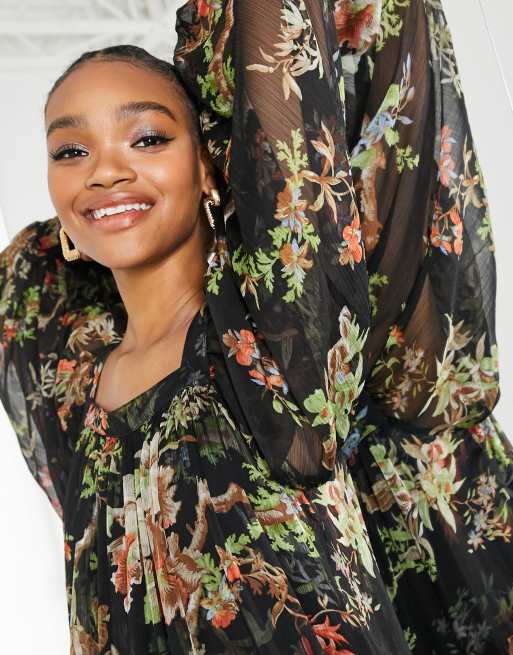 ASOS EDITION – Sukienka maxi oversize z dekoltem karo, w leśny wzór, 3 z 4