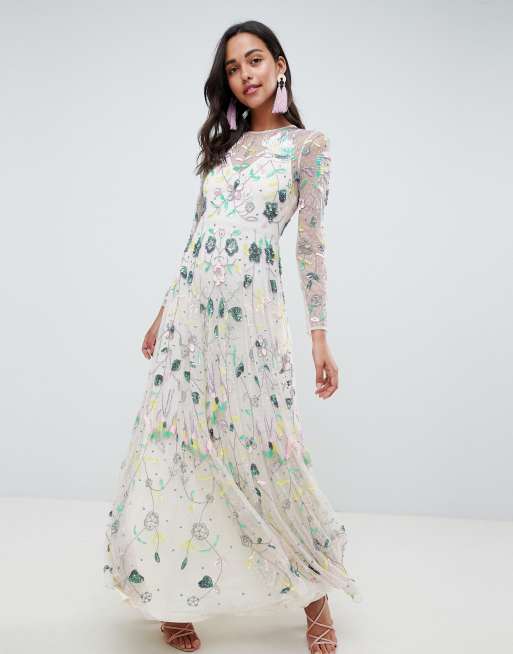 ASOS Edition - Sukienka maxi z delikatnymi kwiecistymi aplikacjami