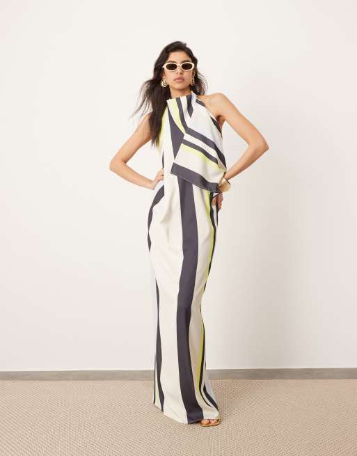 ASOS Edition – Sukienka maxi z drapowanym zabudowanym dekoltem i odkrytymi plecami w paski