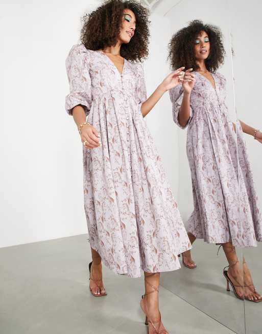 ASOS EDITION – Sukienka midi z guzikami z przodu z bawełnianego diagonalu we wzór w konie