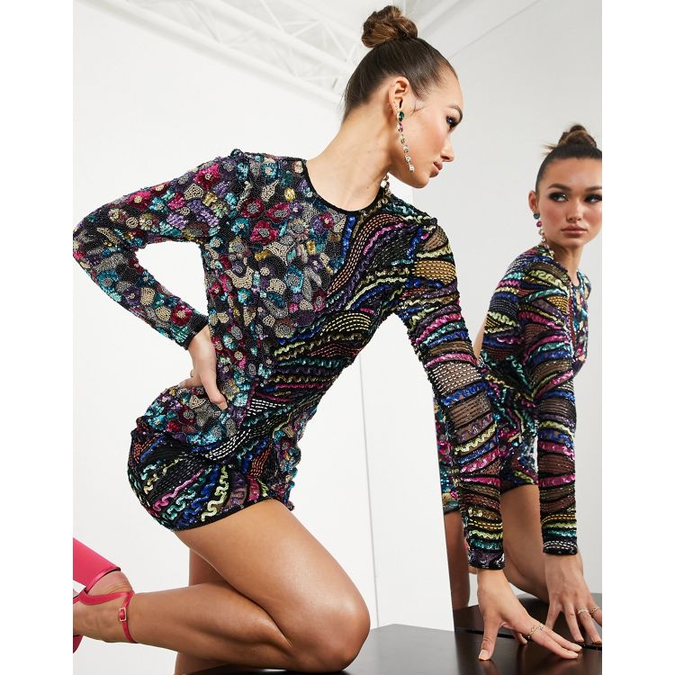 ASOS EDITION – Sukienka mini typu bodycon z odkrytymi plecami i kwiatowym  wzorem z koralików | ASOS