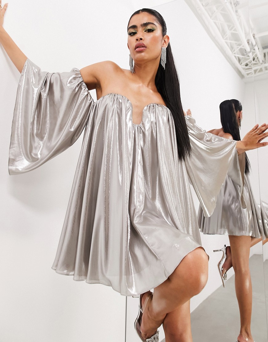ASOS EDITION super full bandeau mini dress in metallic silver