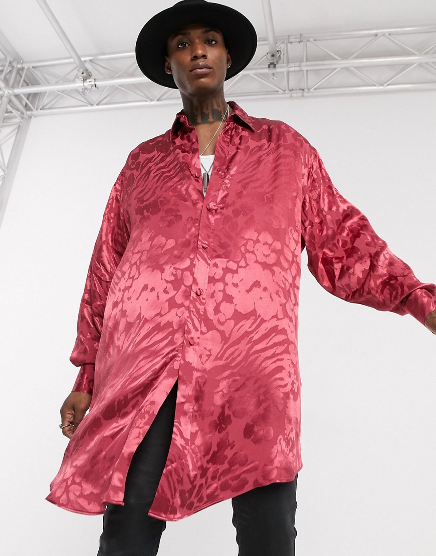 ASOS EDITION super oversized satin jacquard shirt in red in longline