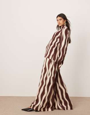 ASOS EDITION ASOS EDITION super wide leg drawstring waist co-ord in chocolate wavey print-Multi
