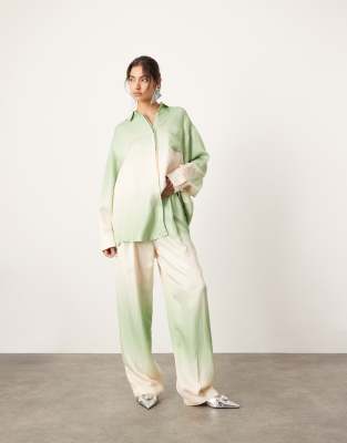 super wide leg pants in green ombre print - part of a set-Multi