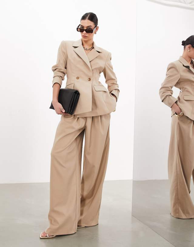 ASOS EDITION - super wide leg pleat front trousers in stone