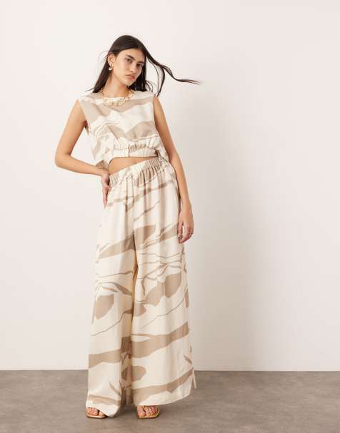 ASOS EDITION super wide leg trouser with elastic waist co-ord in abstract print - view 1