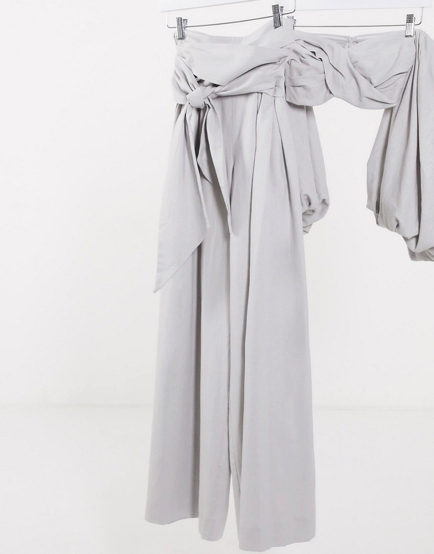 ASOS EDITION super wide leg trouser with tie front in grey co-ord