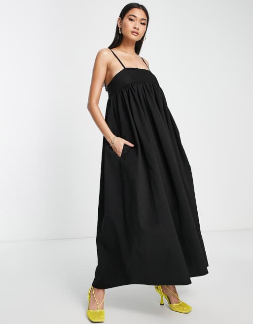 ASOS EDITION – Svart maxiklänning av bomullstwill i empirmodell