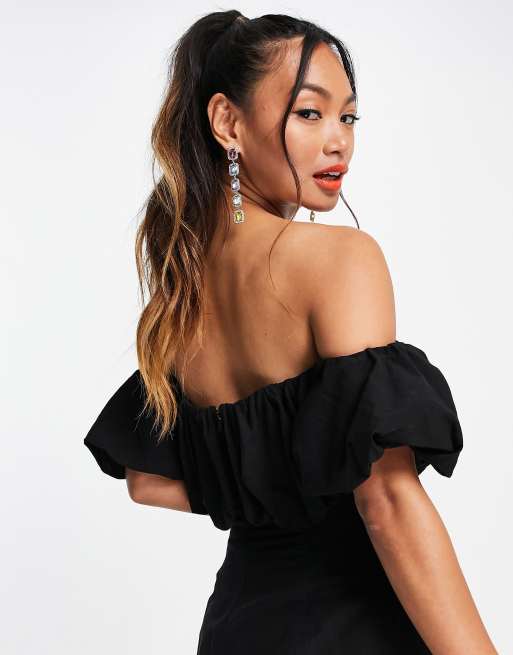 ASOS EDITION – Svart off shoulder-topp i puffig modell, del av set, 2 av 4