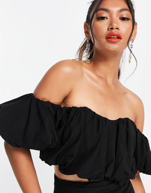 ASOS EDITION – Svart off shoulder-topp i puffig modell, del av set, 3 av 4