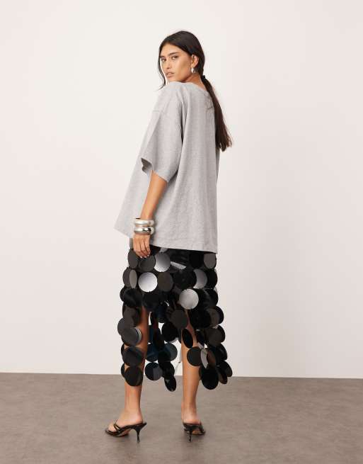 ASOS EDITION – Svart, utsmyckad midikjol med stora palettfransar, 5 av 5