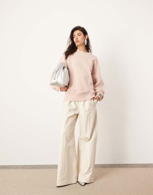 ASOS EDITION - Sweatshirt van premium zware stof met siernaden in vervaagd roze, 2 van 4